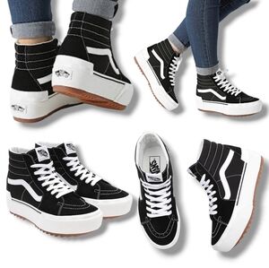 VANS Unisex Sk8-Hi Stacked Black/White Suede/Canvas Platform Sneakers
